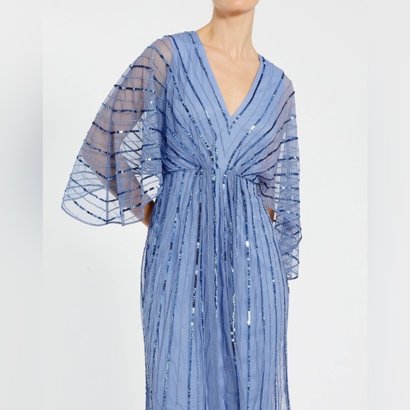 MAC DUGGAL Beaded Striping Kimono Sleeve V Neck Dress - Picture 2 of 14